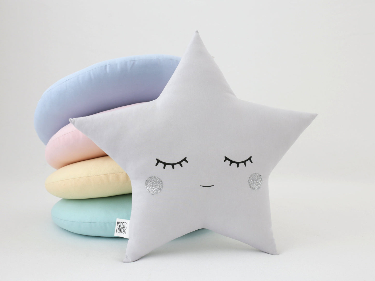 Set of 2 Pillows - Crescent Moon Pillow (4 colors) with Star and Light Gray Star Pillow