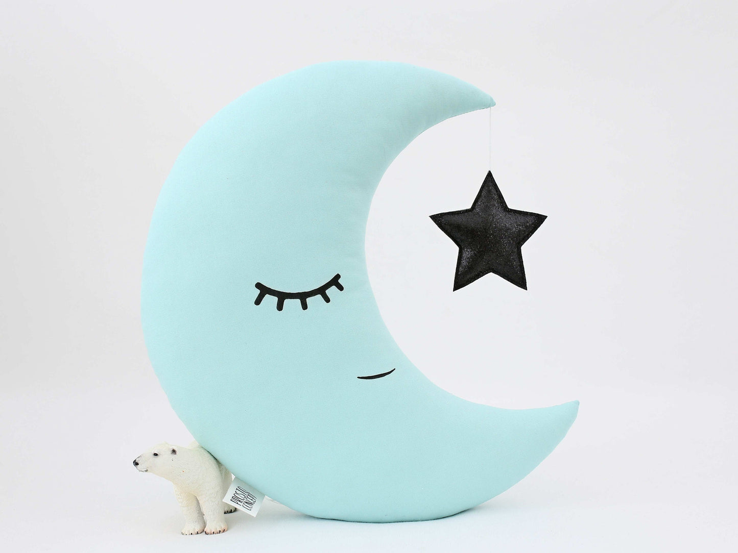 Mint Crescent Moon Pillow with Crown or Star