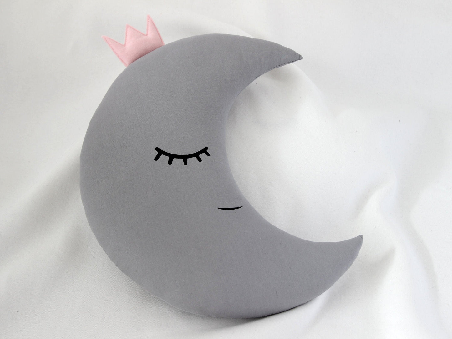 Gray Crescent Moon Pillow with Crown or Star