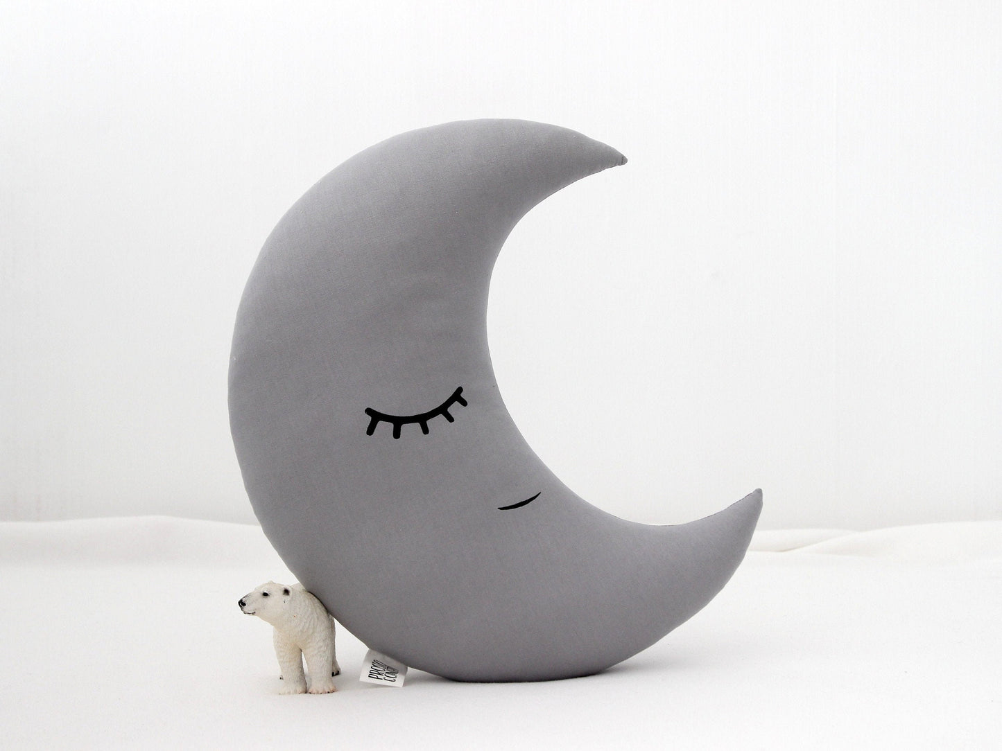 Gray Crescent Moon Pillow with Crown or Star