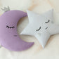 Set of 2 Pillows - Crescent Moon Pillow (5 colors) with Crown and Light Gray Star Pillow