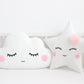 Set of 3 Pillows - Cloud (2 colors), White Crescent Moon and White Star Pillows with Pale Pink Touch