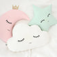 Set of 3 Pillows - White Cloud, Pale Pink Crescent Moon and Green Mint Star Pillows