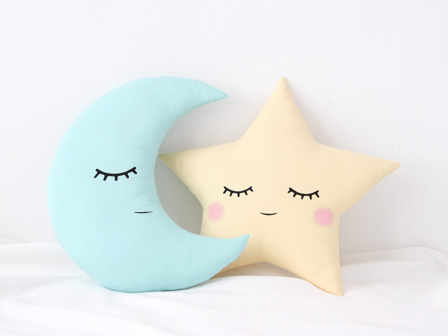 Mint Crescent Moon Pillow with Crown or Star