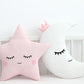 Set of 2 Pillows - White Crescent Moon Pillow and Pale Pink Star Pillow