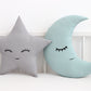 Set of 3 Pillows - Coral Cloud, Dusty Mint Crescent Moon and Gray Star Pillows