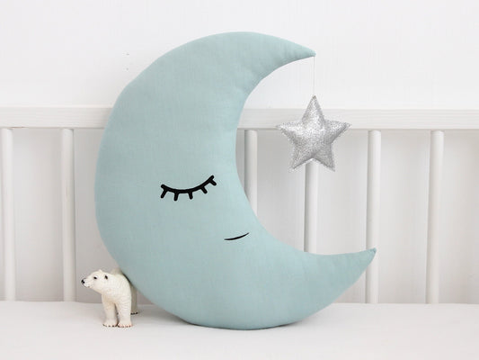 Dusty Mint Crescent Moon Pillow with Crown or Star