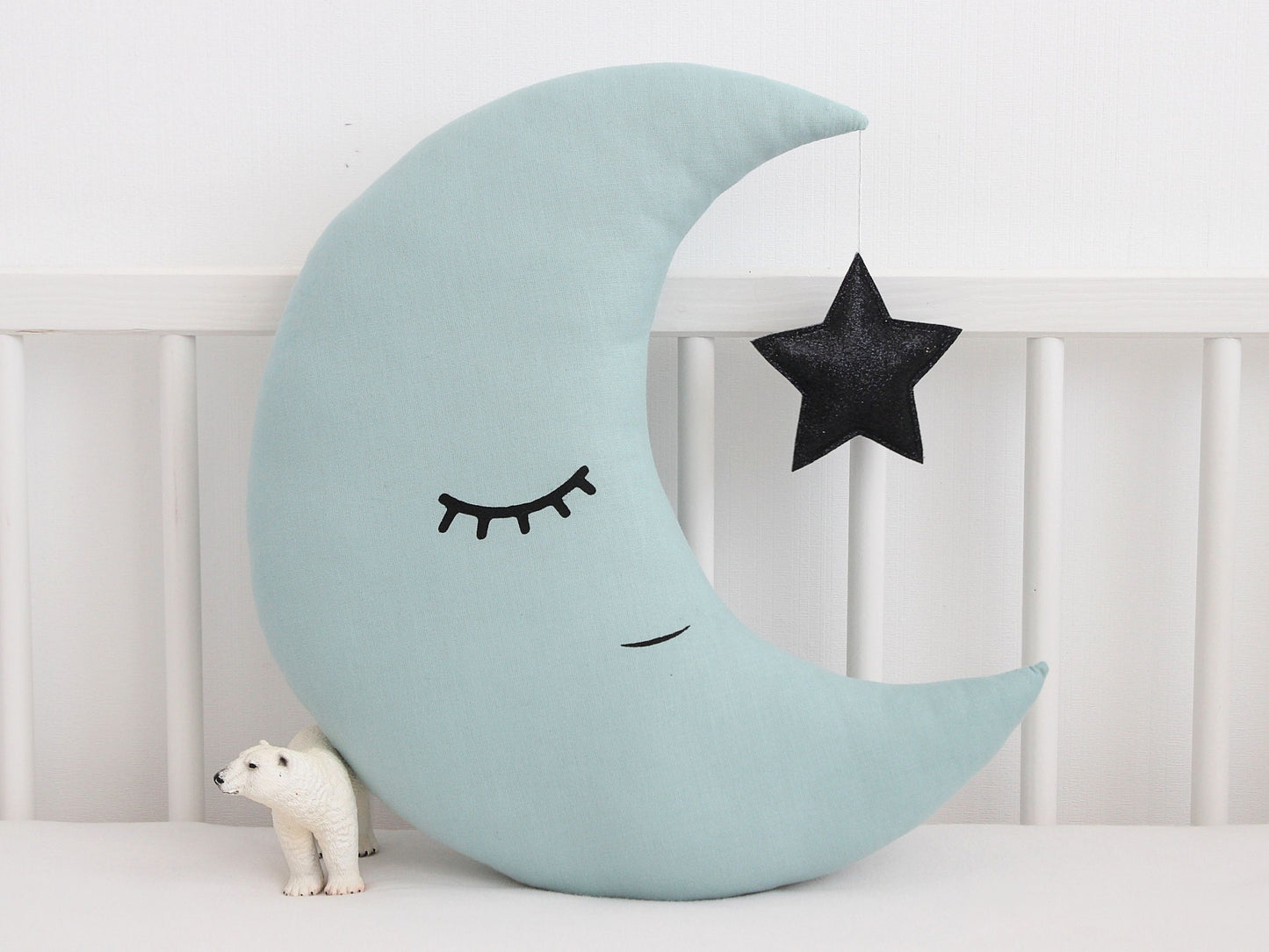 Dusty Mint Crescent Moon Pillow with Crown or Star