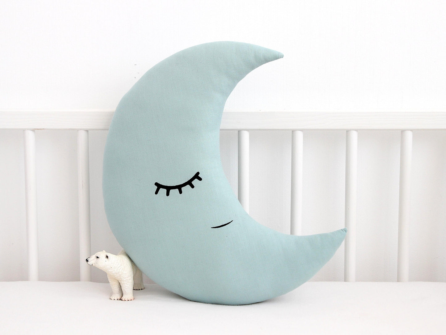 Dusty Mint Crescent Moon Pillow with Crown or Star