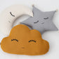 Set of 3 Pillows - Mustard Cloud, Crescent Moon (2 colors) and Gray Star Pillows