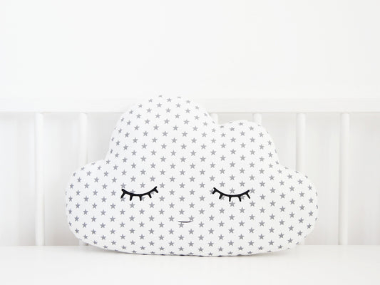 White with Gray Stars Cloud Pillow