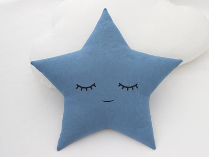 Set of 2 Pillows - Mustard Crescent Moon Pillow and Blue Star Pillow