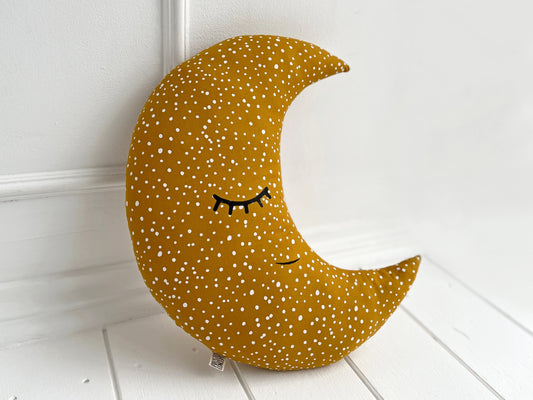 Mustard With White Dots Crescent Moon Pillow