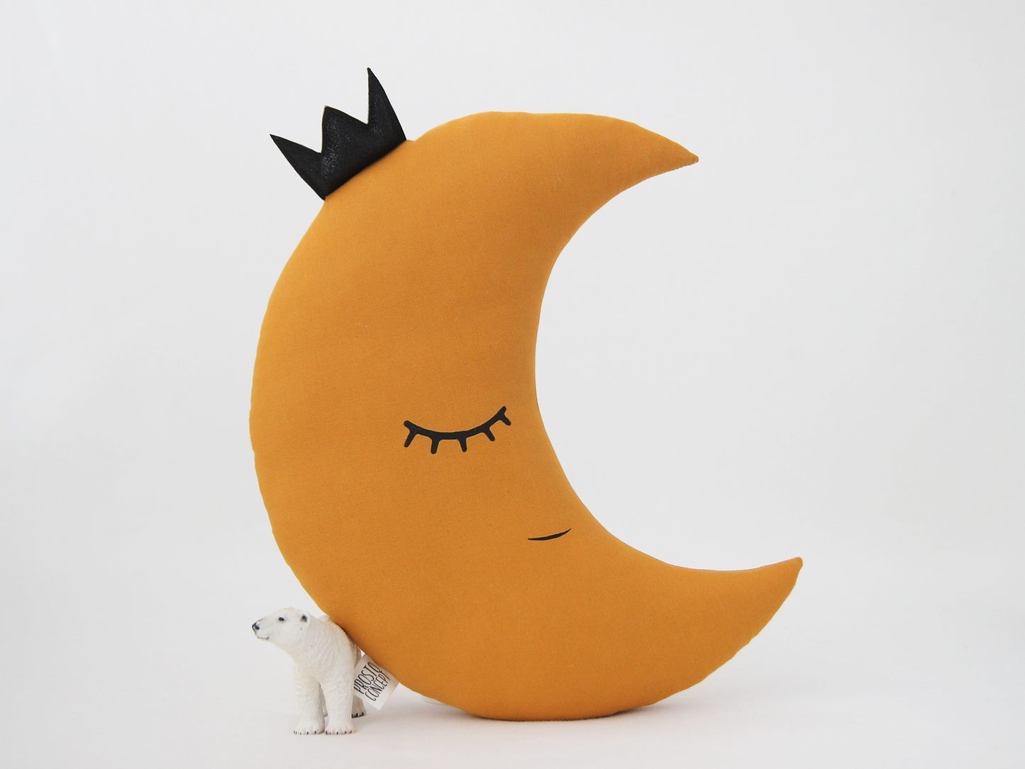 Mustard Crescent Moon Pillow with Crown